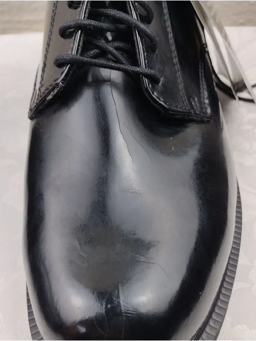 Thorogood Poromeric Black Patent Leather Almond Toe Lace Up Academy Oxford Shoe